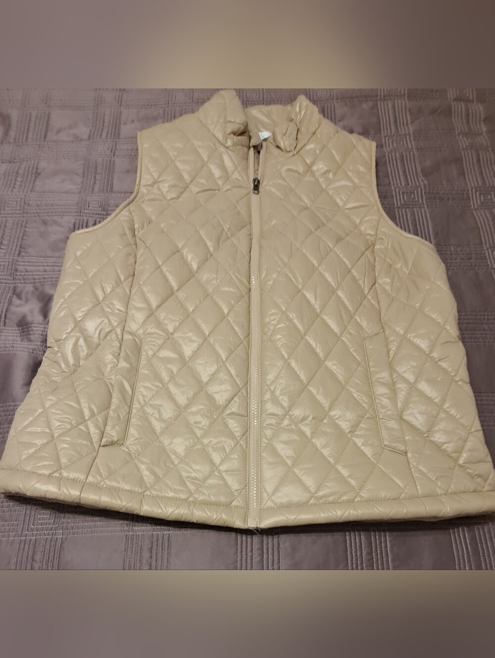Quilted Sleeveless Puffer Vest - Beige Sz L